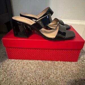 Kelly & Katie Black Patent Block Heel Slides | Size 9.5 | NEW